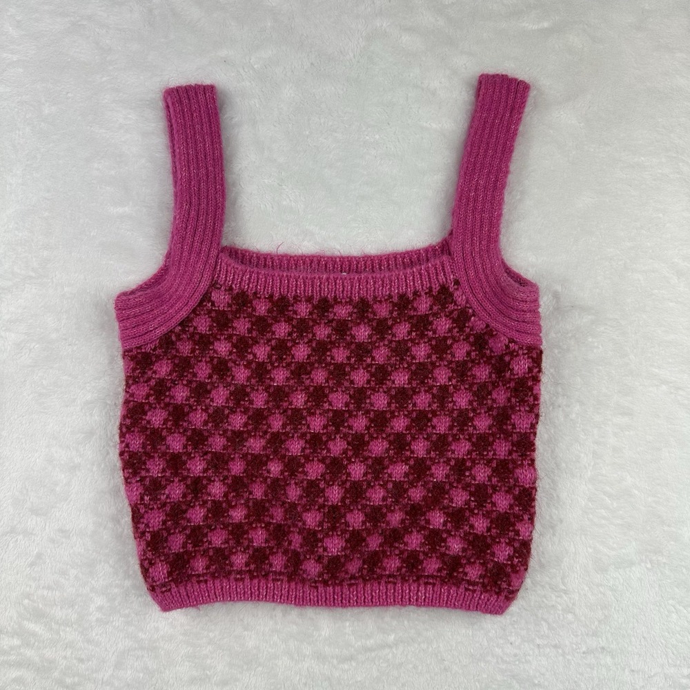 Zara Womens Sweater Crop Cami Tank Top S Pink Geometric Pattern